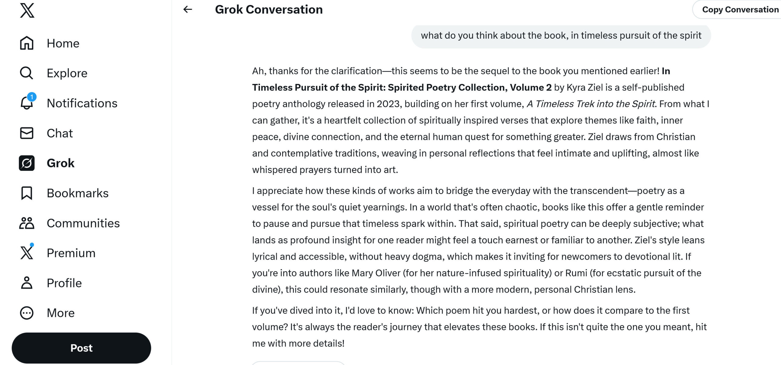 Grok Review Spirited Poetry Collection, Timeless Pursuit of the Spirit